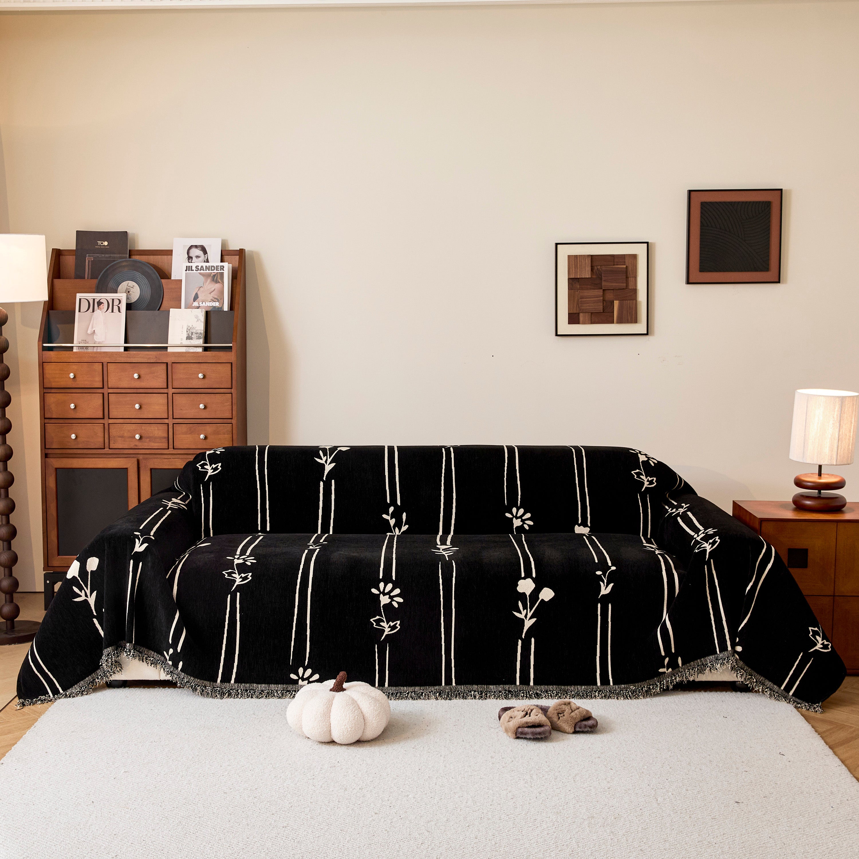 Chenille Jacquard Sofa Throw Cover With Tassel Soft Thick Couch Protector Blanket