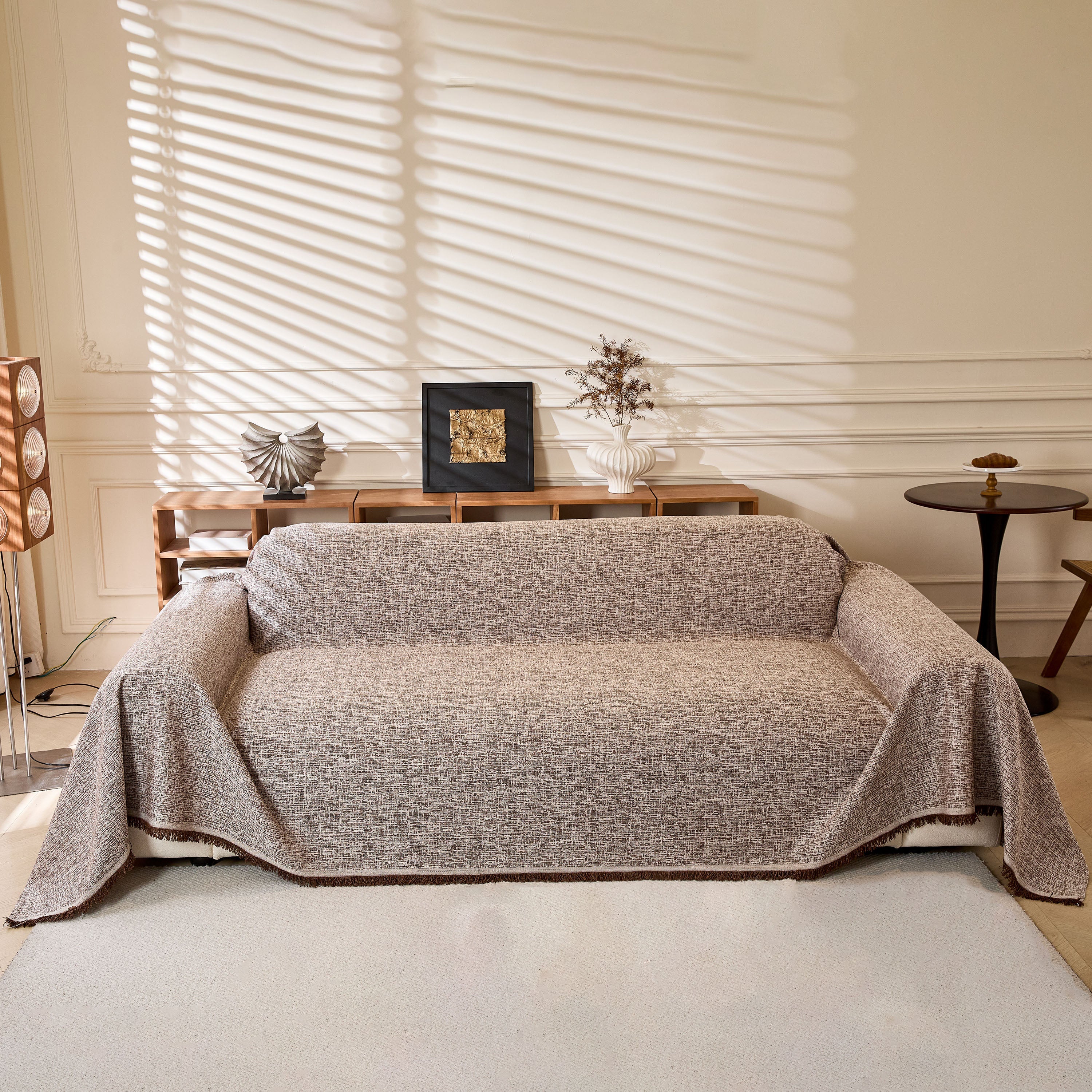 Natural Textured Linen Couch Cover, Breathable & Hypoallergenic Furniture Protector