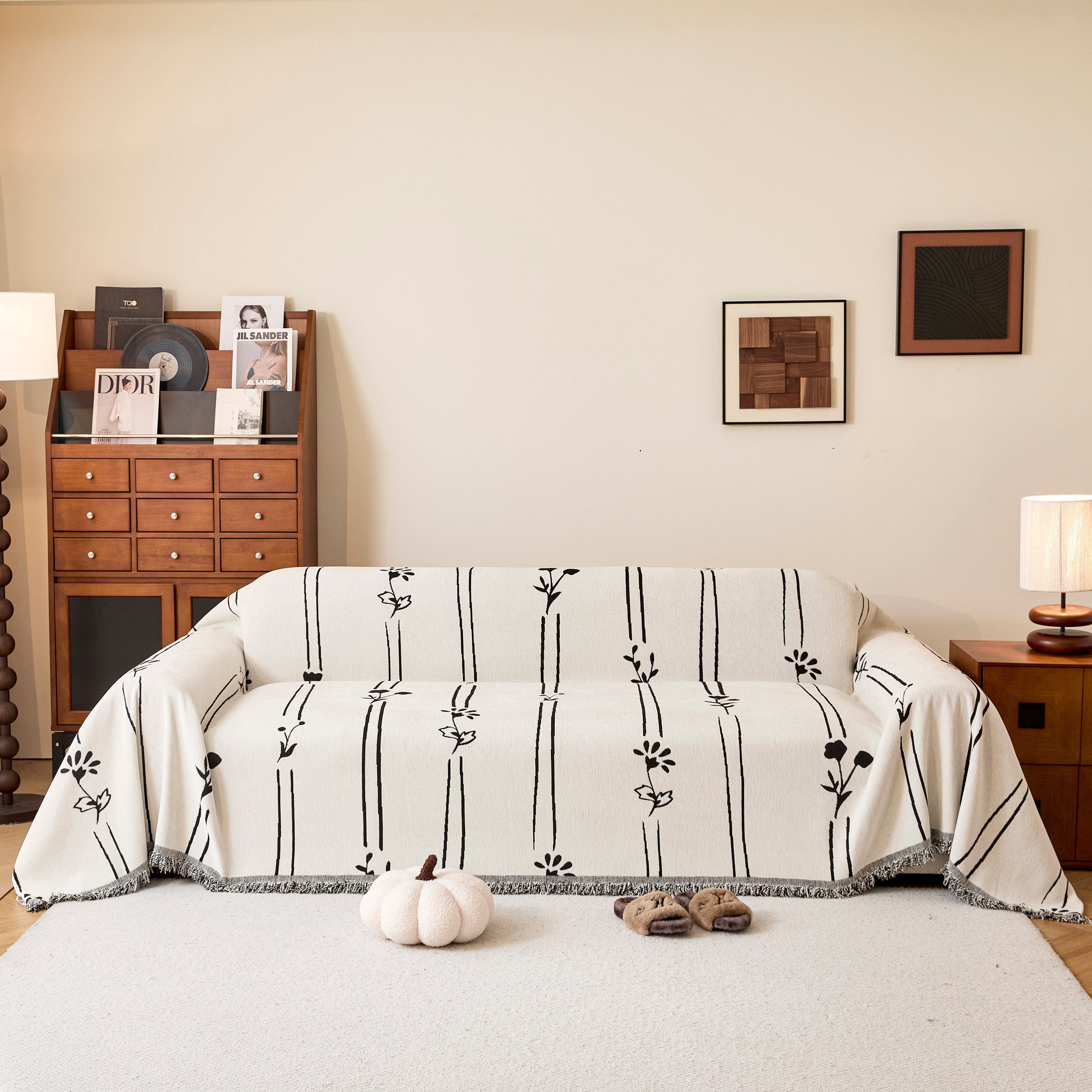 Chenille Jacquard Sofa Throw Cover With Tassel Soft Thick Couch Protector Blanket