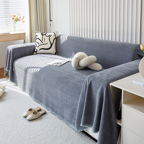 Chenille Thickened Solid Couch Blanket Throws, Reversible Couch Covers For Sectional Couches