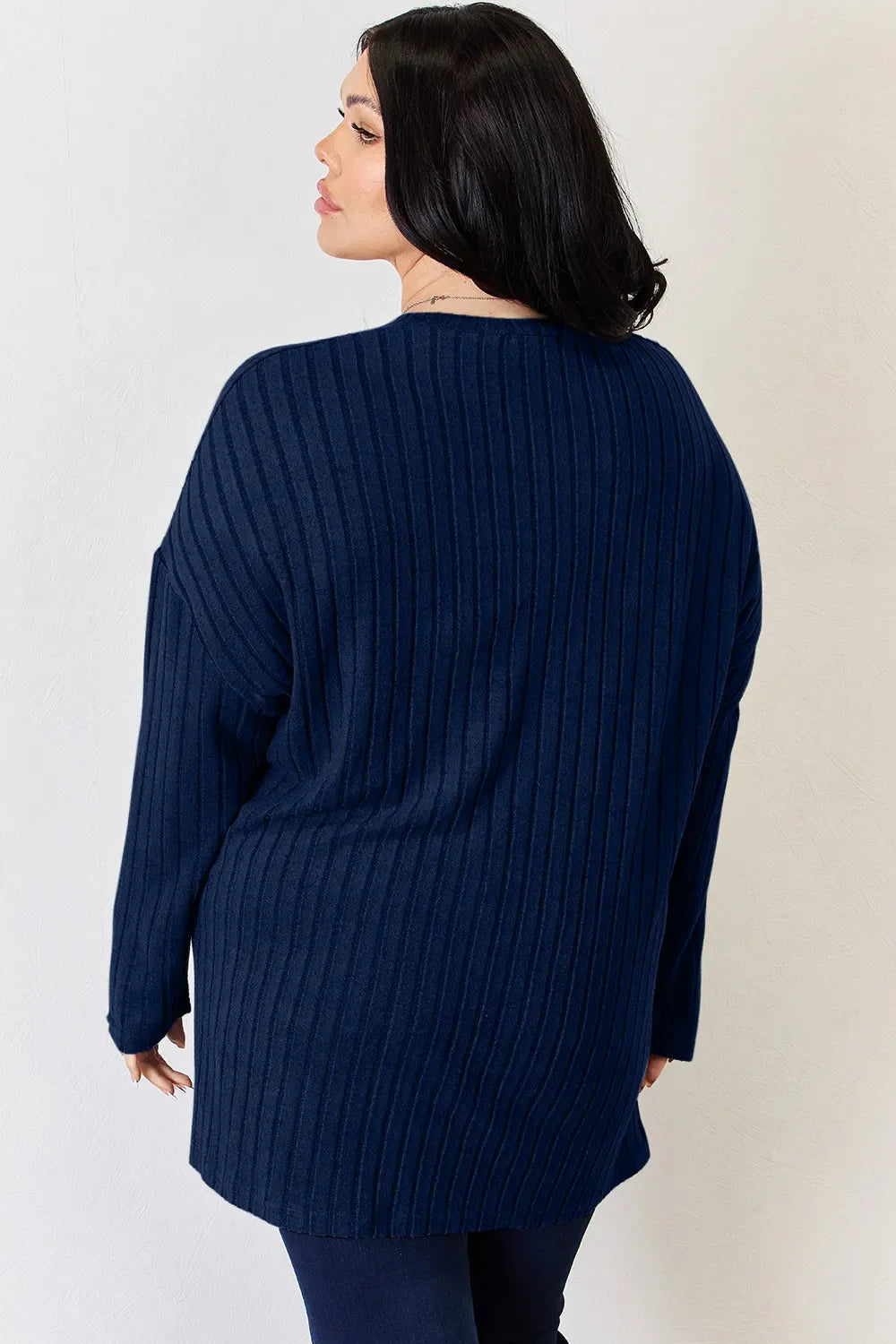 Basic Bae Full Size Ribbed Half Button Long Sleeve High-low Knit Top | Includes Plus Size