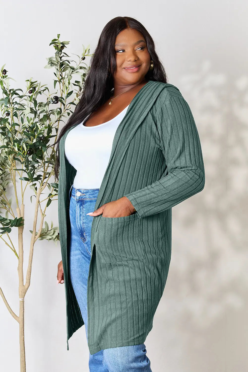 Basic Bae Full Size Hooded Sweater Cardigan | Includes Plus Size