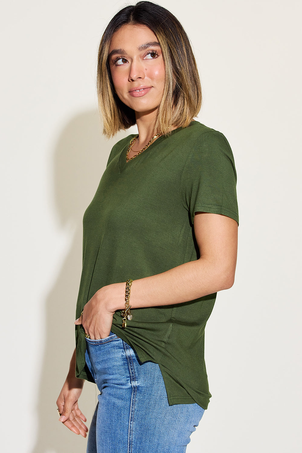 Basic Bae Full Size V-neck High-low T-shirt