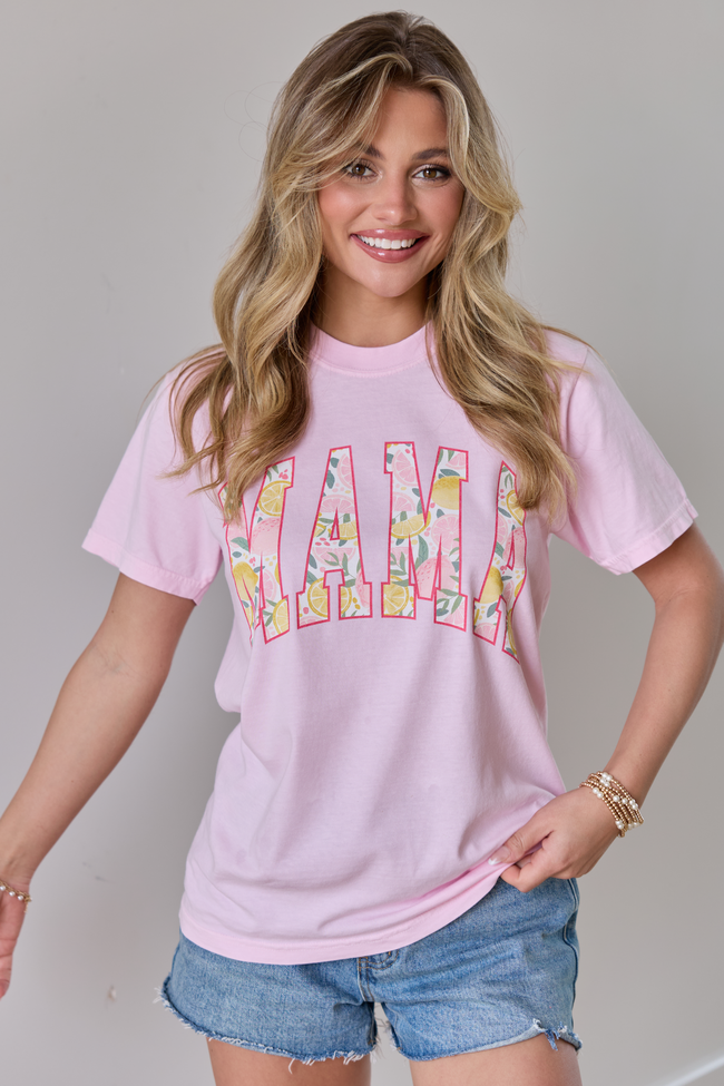 Mama Block Lemons Print Light Pink Graphic Tee