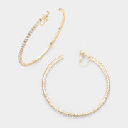 2.5 Inch Rhinestone Hoop Clip On Earrings