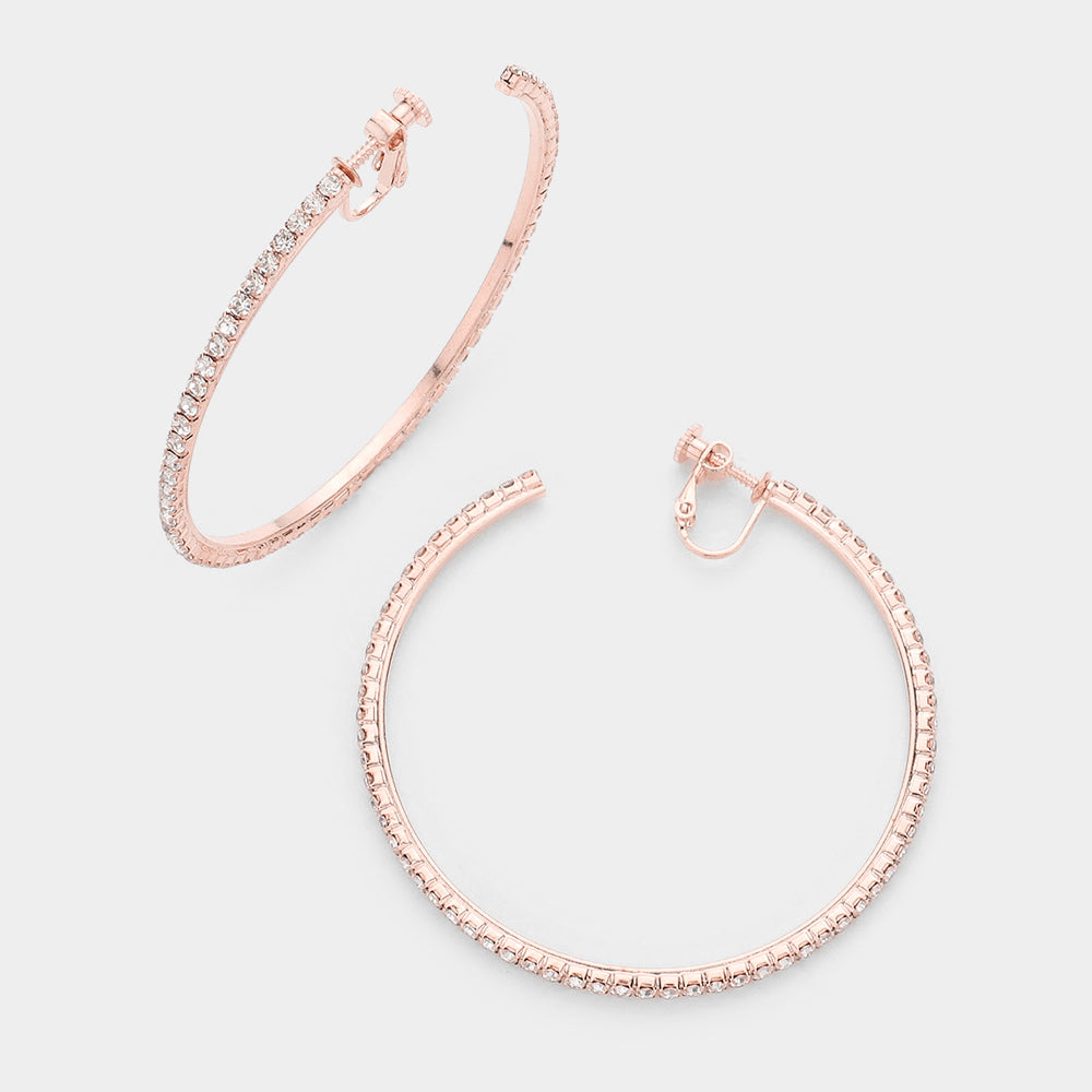 2.5 Inch Rhinestone Hoop Clip On Earrings