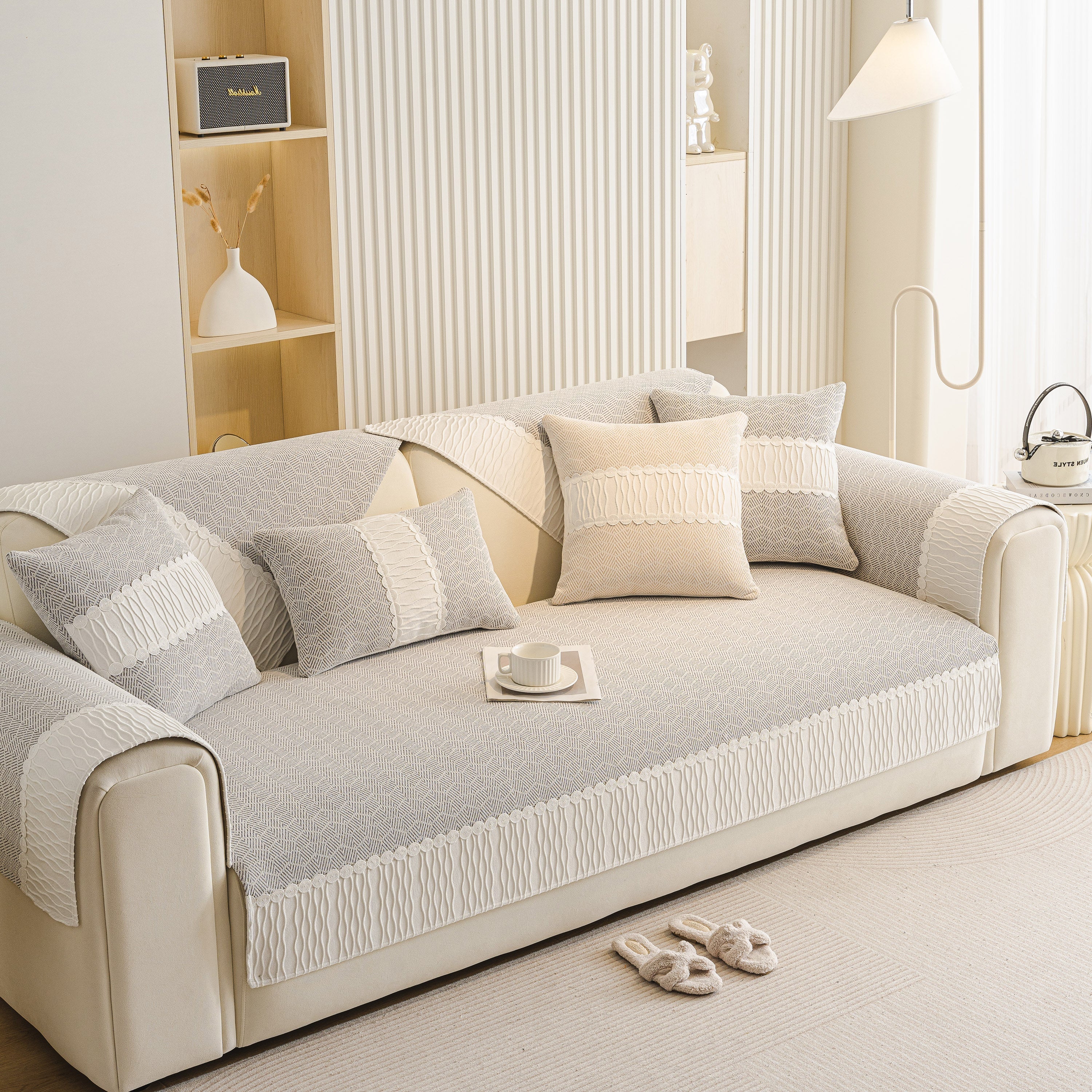 Herringbone Sofa Protector Cover, Non-slip Couch Cover For Seat, Back & Arms