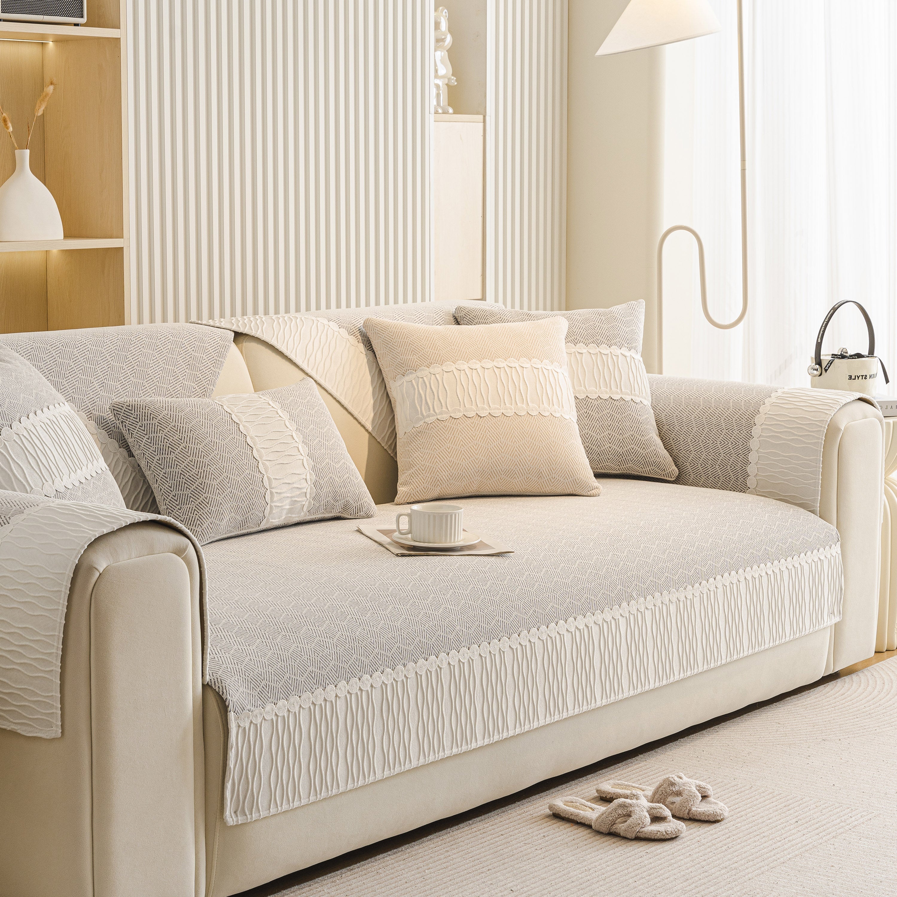 Herringbone Sofa Protector Cover, Non-slip Couch Cover For Seat, Back & Arms