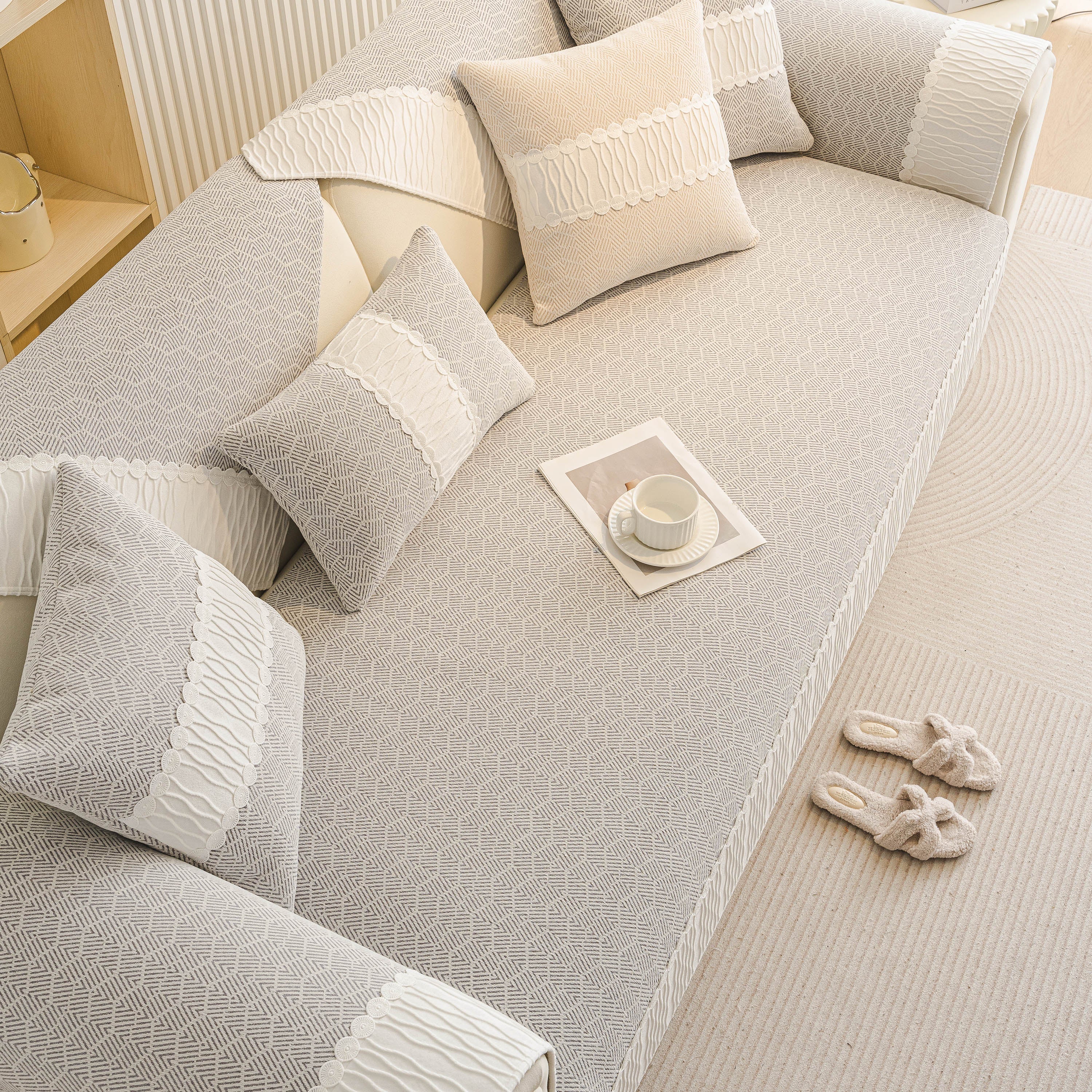 Herringbone Sofa Protector Cover, Non-slip Couch Cover For Seat, Back & Arms