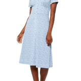 Leota Francesca Bird Print Dress in Flock Quiet Harbor Blue Size M