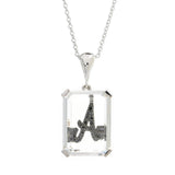 Sterling Silver 18x13mm White Quartz & Black Diamond Initial Pendant w/ Chain
