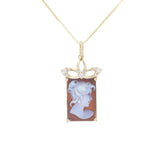 Cameo Italiano 14K Gold 13x9mm Portrait Cameo & Diamond Pendant w/ Chain