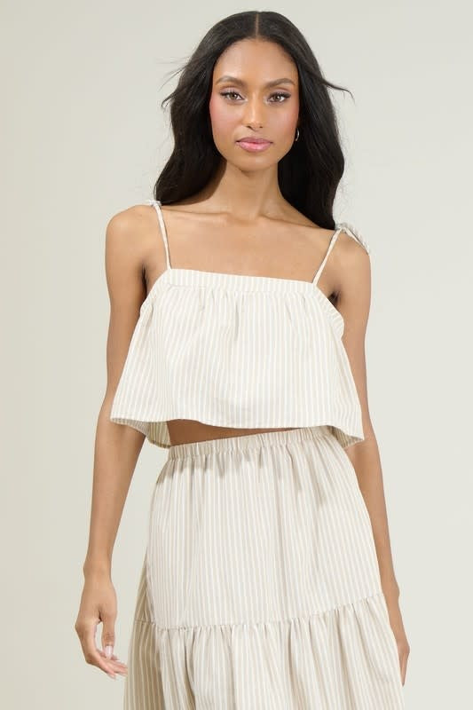 Everlanes Striped Crop Top - Tan/White