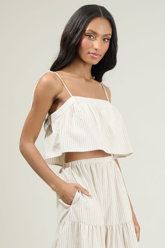 Everlanes Striped Crop Top - Tan/White