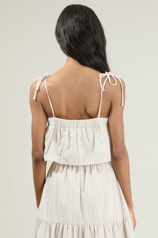 Everlanes Striped Crop Top - Tan/white