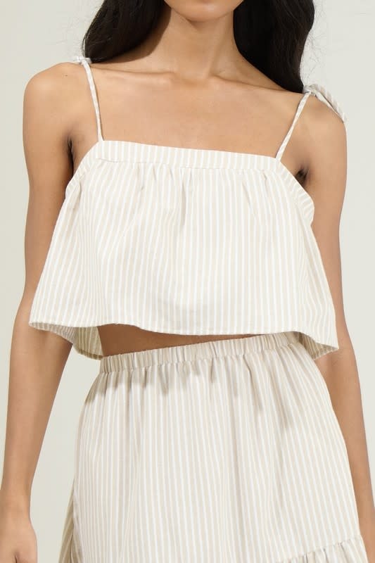 Everlanes Striped Crop Top - Tan/white