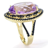 18K Gold Plated Choice of 20x15mm Oval Gemstone & Black Spinel Statement Ring