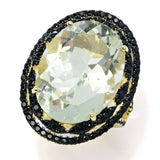 18K Gold Plated Choice of 20x15mm Oval Gemstone & Black Spinel Statement Ring
