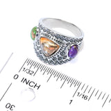 Southwest Elements Sterling Silver Choice of Mohave Turquoise 3-Stone Ring
