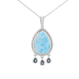 Gem Treasures 18x13mm Larimar & London Blue Topaz Pendant w/ Chain