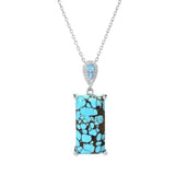 Gem Treasures 20x10mm Blue Moon Turquoise & Topaz Pendant w/ Chain
