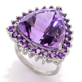Platinum Plated "Hollywood" 17.92ctw Trillion Shape Brazilian Amethyst Halo Ring