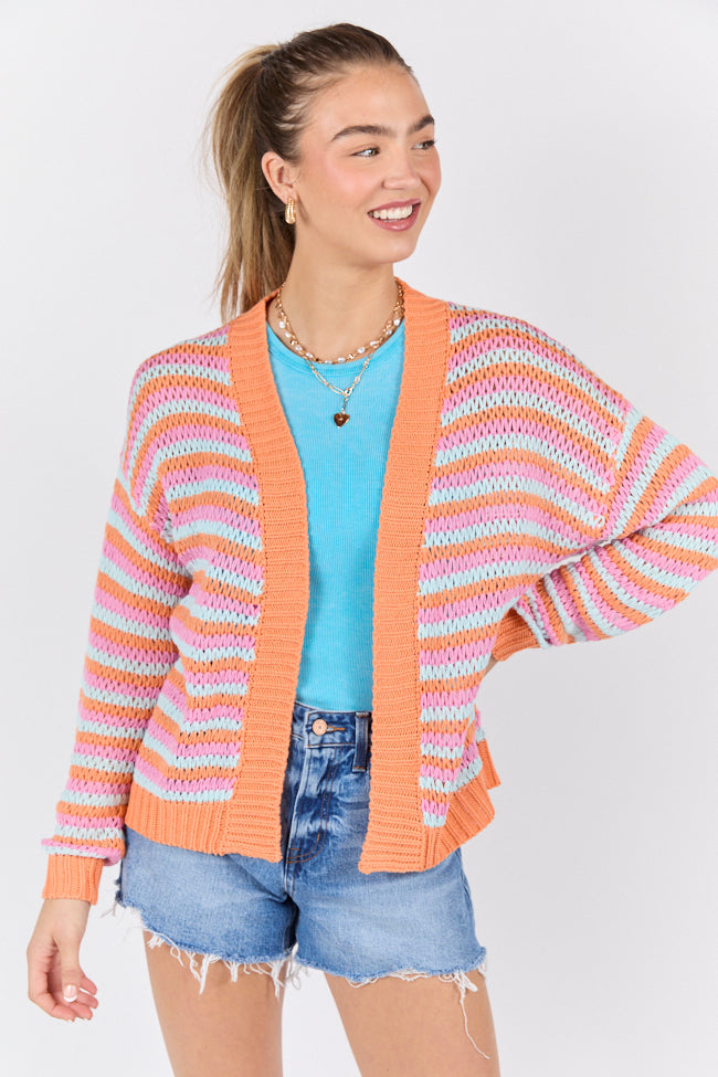 You're My Muse Pink, Orange, And Mint Multi Stripe Cardigan