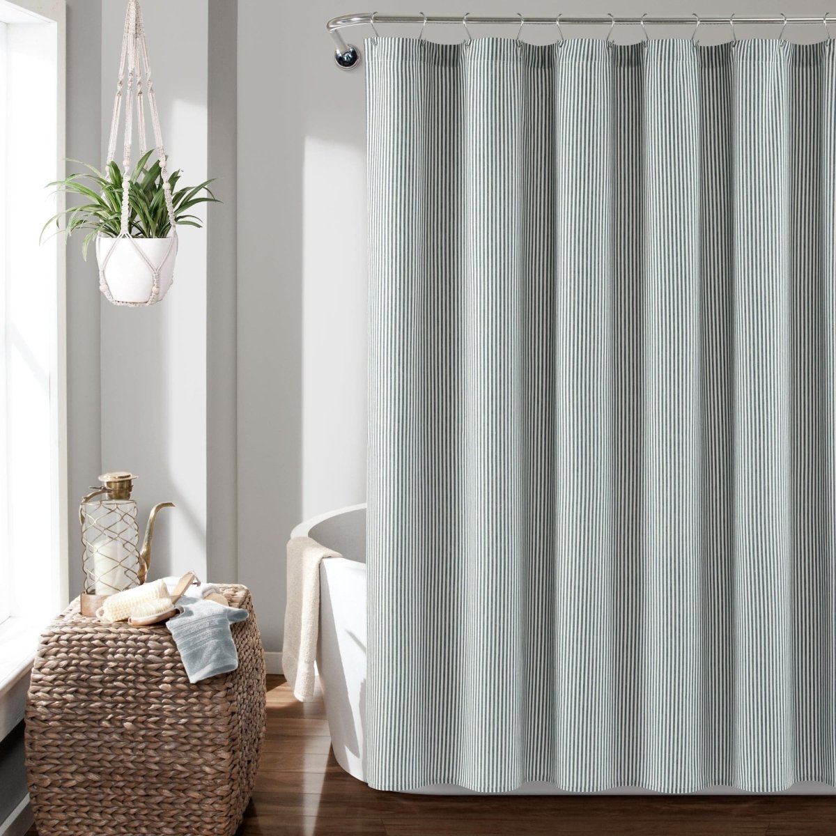 Farmhouse Vintage Stripe Yarn Dyed Recycled Cotton Blend Shower Curtain