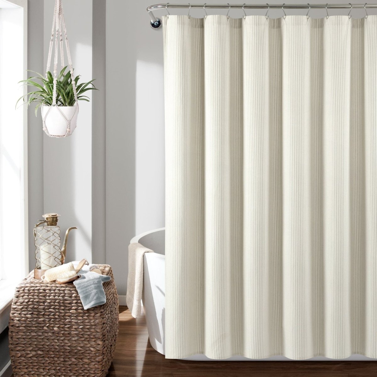 Farmhouse Vintage Stripe Yarn Dyed Recycled Cotton Blend Shower Curtain