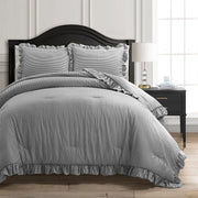 Farmhouse Stripe Reyna Ruffle Reversible Comforter 3 Piece Set