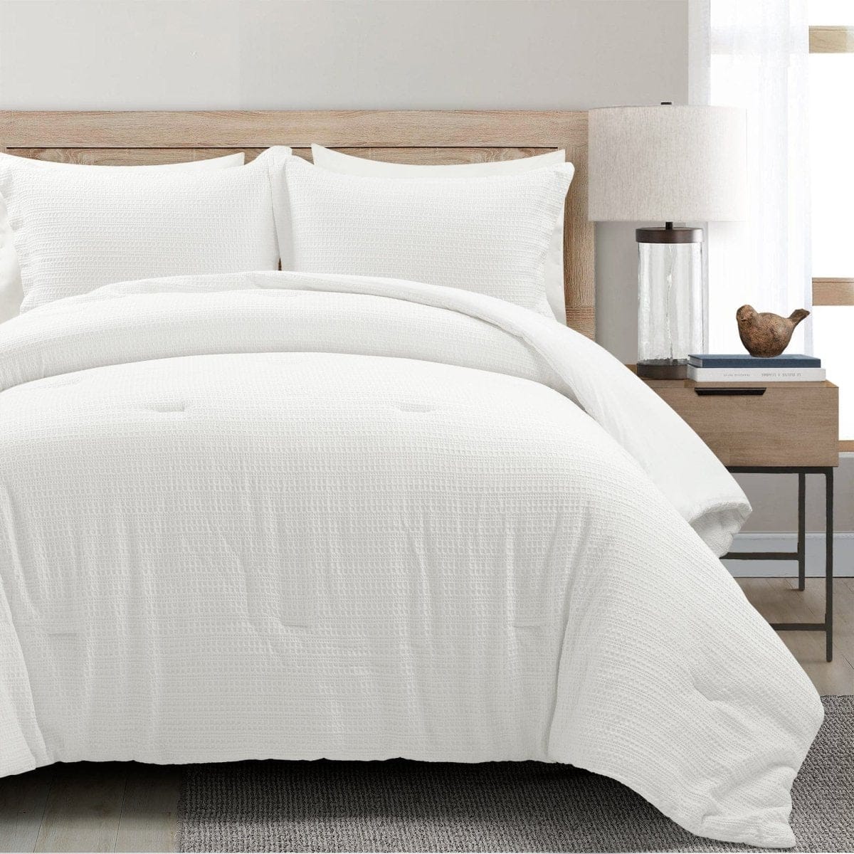 Haniya Solid Waffle Woven Cotton Textured Comforter Set