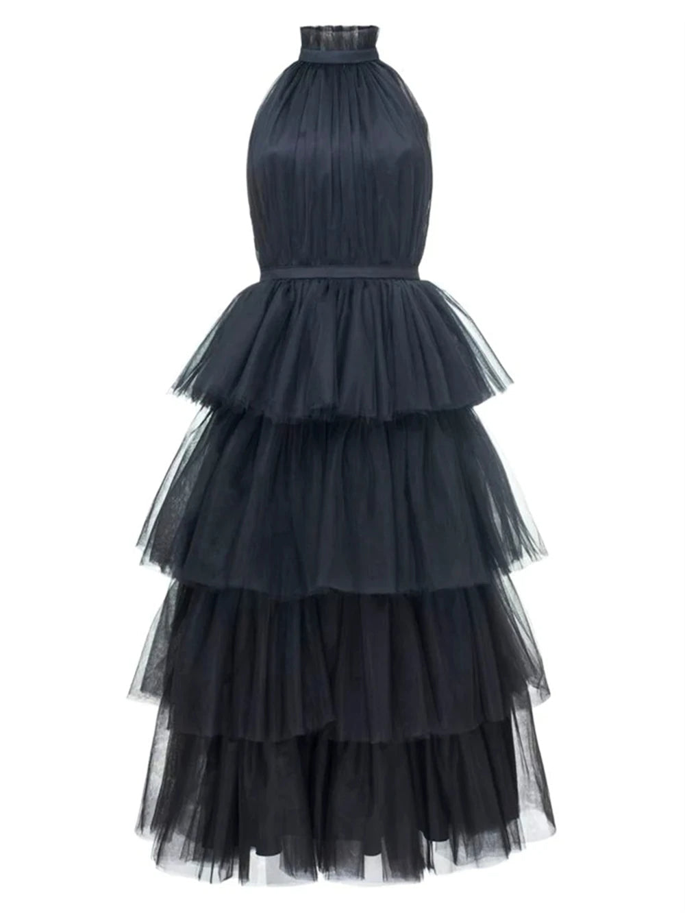 Ruffle Layered Tulle Hem Haltered A-line Tutu French Style Long Prom Dress