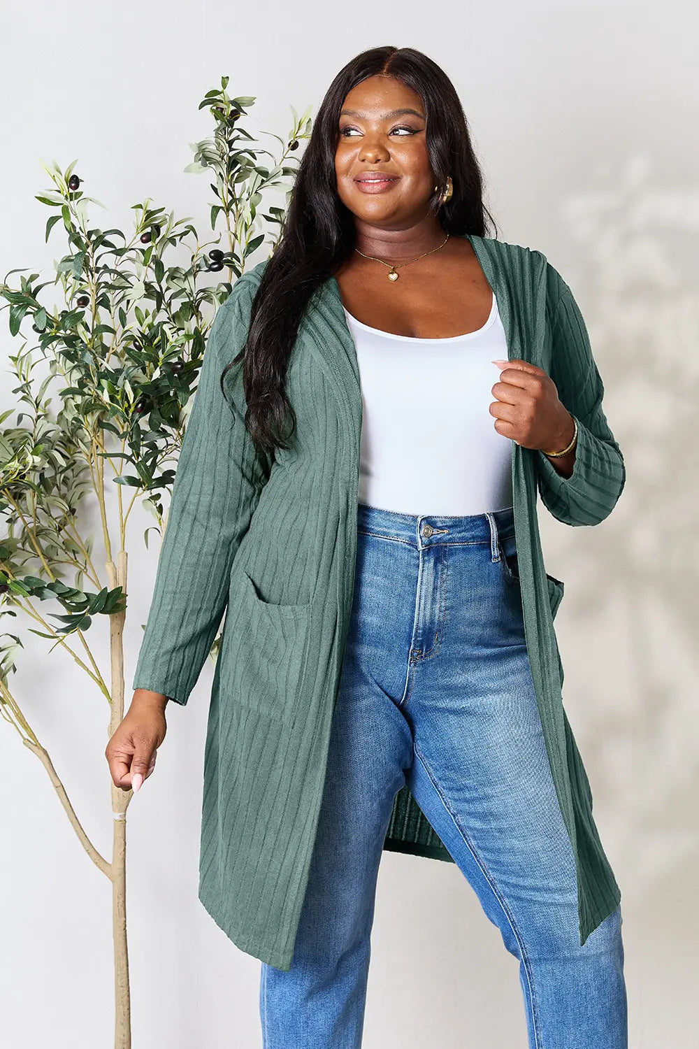 Basic Bae Full Size Hooded Sweater Cardigan | Includes Plus Size