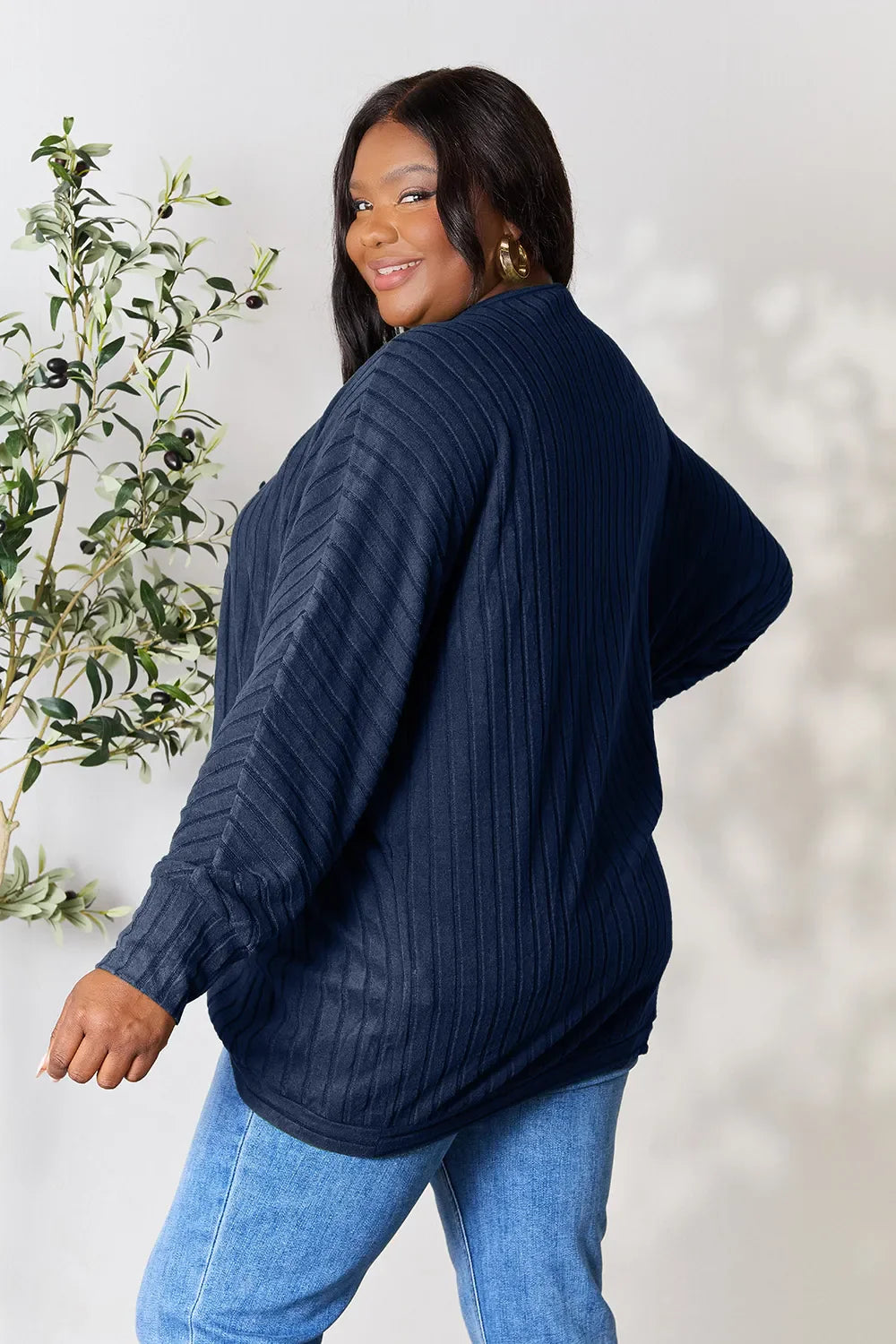 Basic Bae Full Size Ribbed Cocoon Cardigan | Includes Plus Size