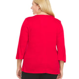 3/4 Sleeve Tunic With Metal Heart Design Detail At Keyhole Neckline - Plus