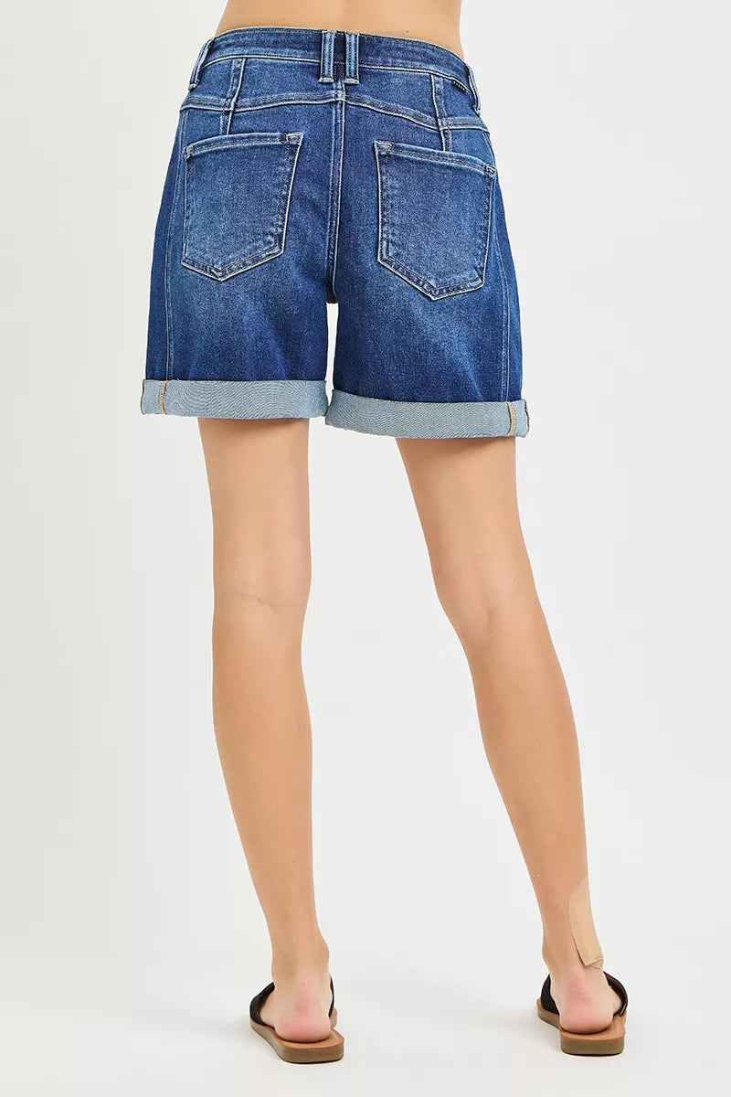 Risen High Rise Seamed Roll Up Shorts