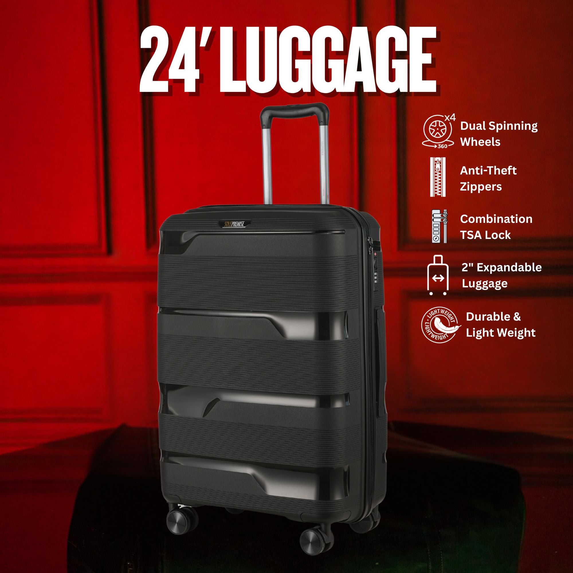 Black Hardcase Roller Luggage Set (28', 24' And 20')