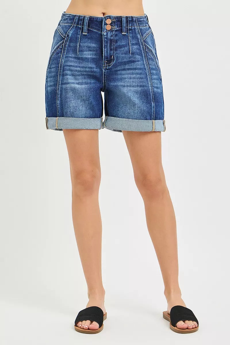 Risen High Rise Seamed Roll Up Shorts