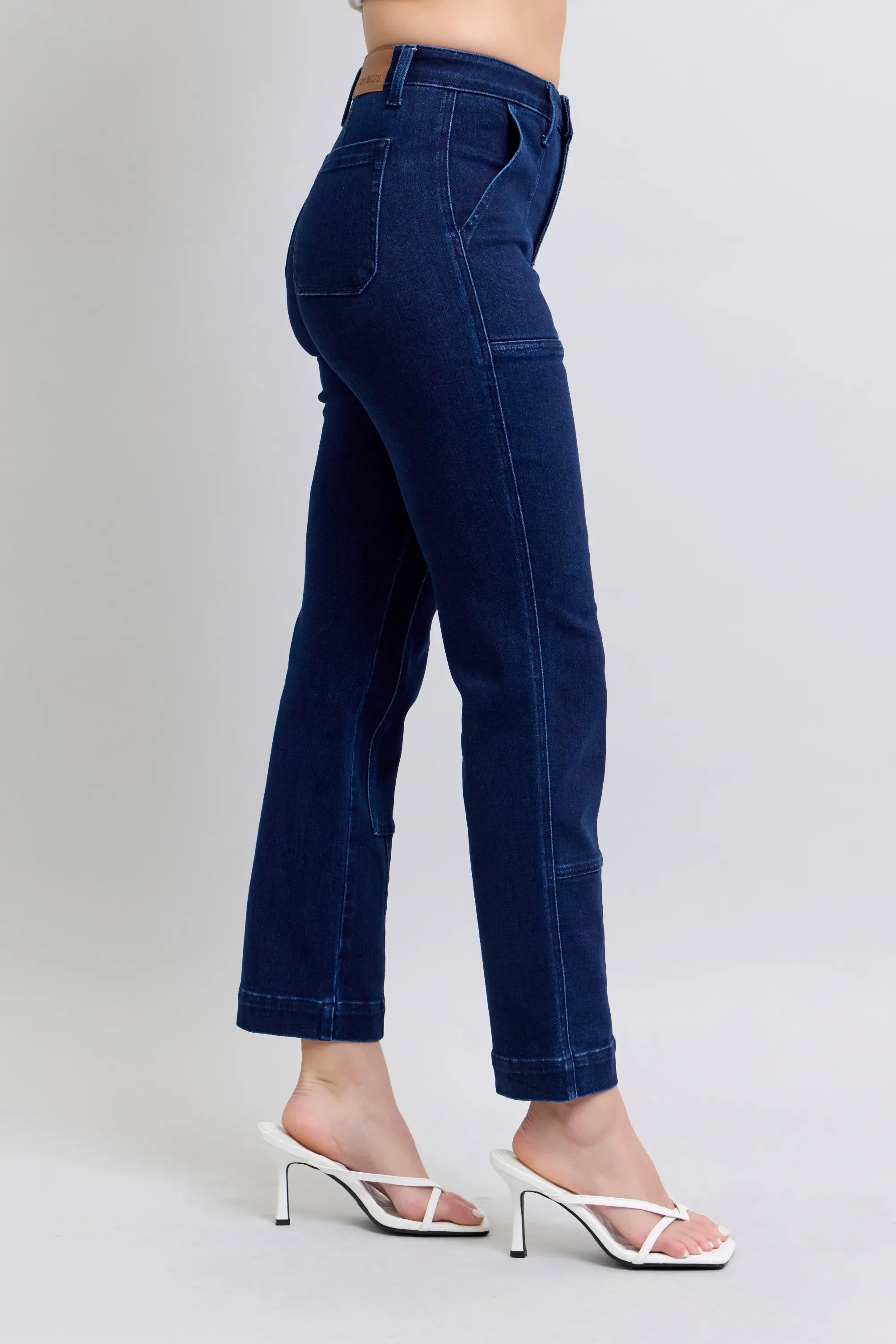 Judy Blue Full Size Hw Work Wear Knee Patch Straight Jeans | Includes Plus Size