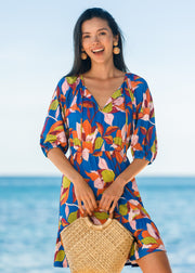 Sunset Oasis Flowy Cinch Waist Dress