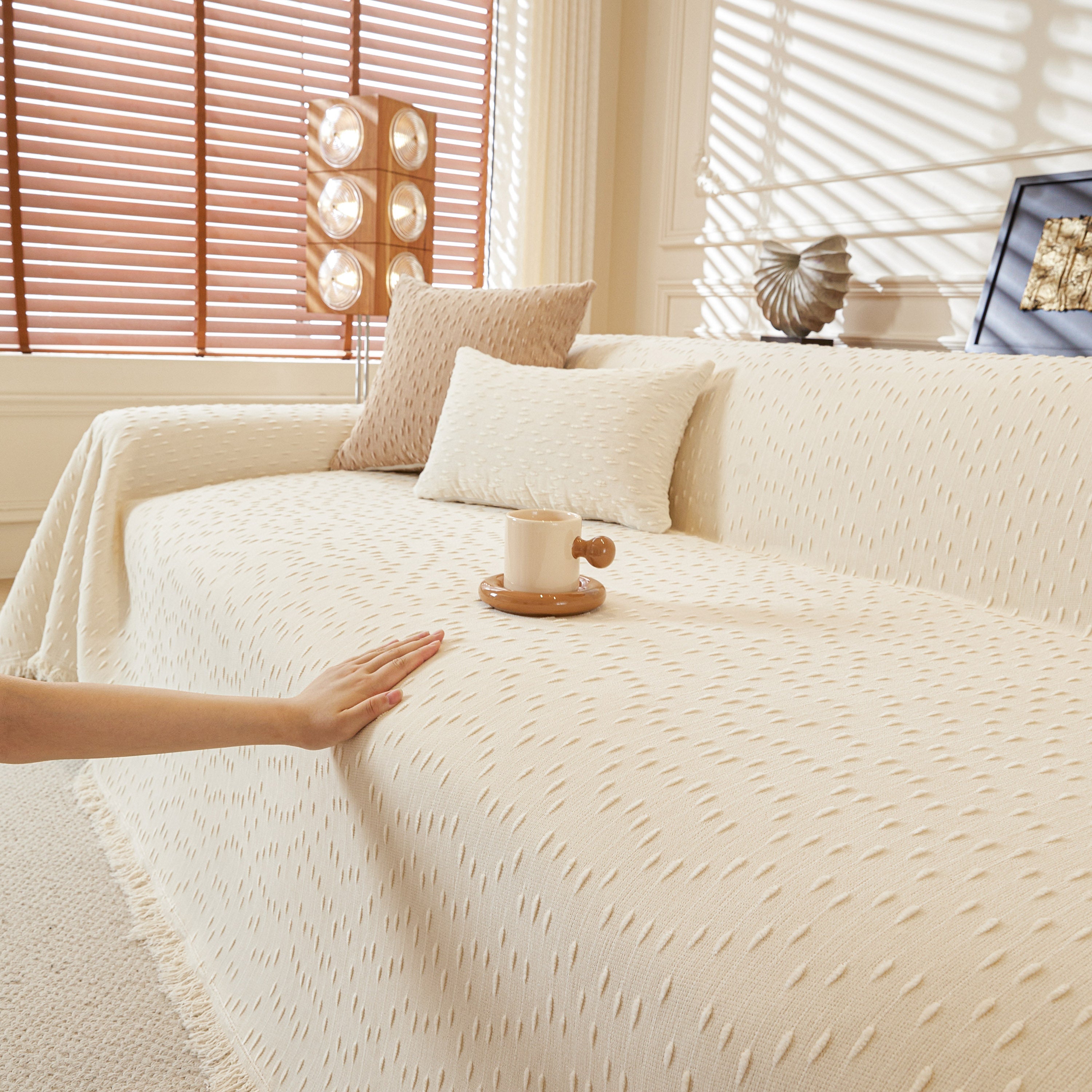 Textured Throw Blanket With 3d Dobby Weave, Minimalist Furniture Protector For Couch