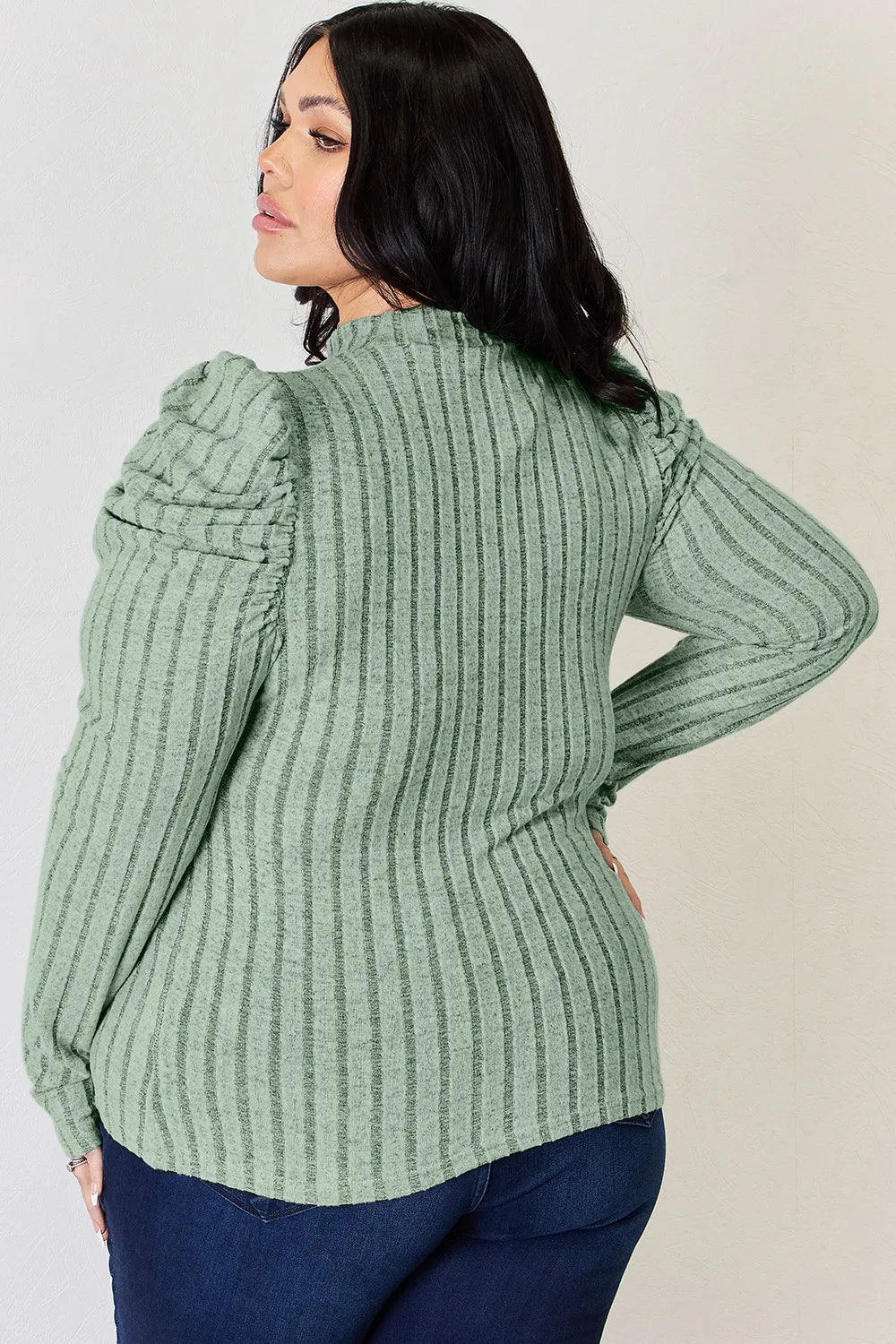 Basic Bae Full Size Ribbed Mock Neck Puff Sleeve T-shirt | Includes Plus Size