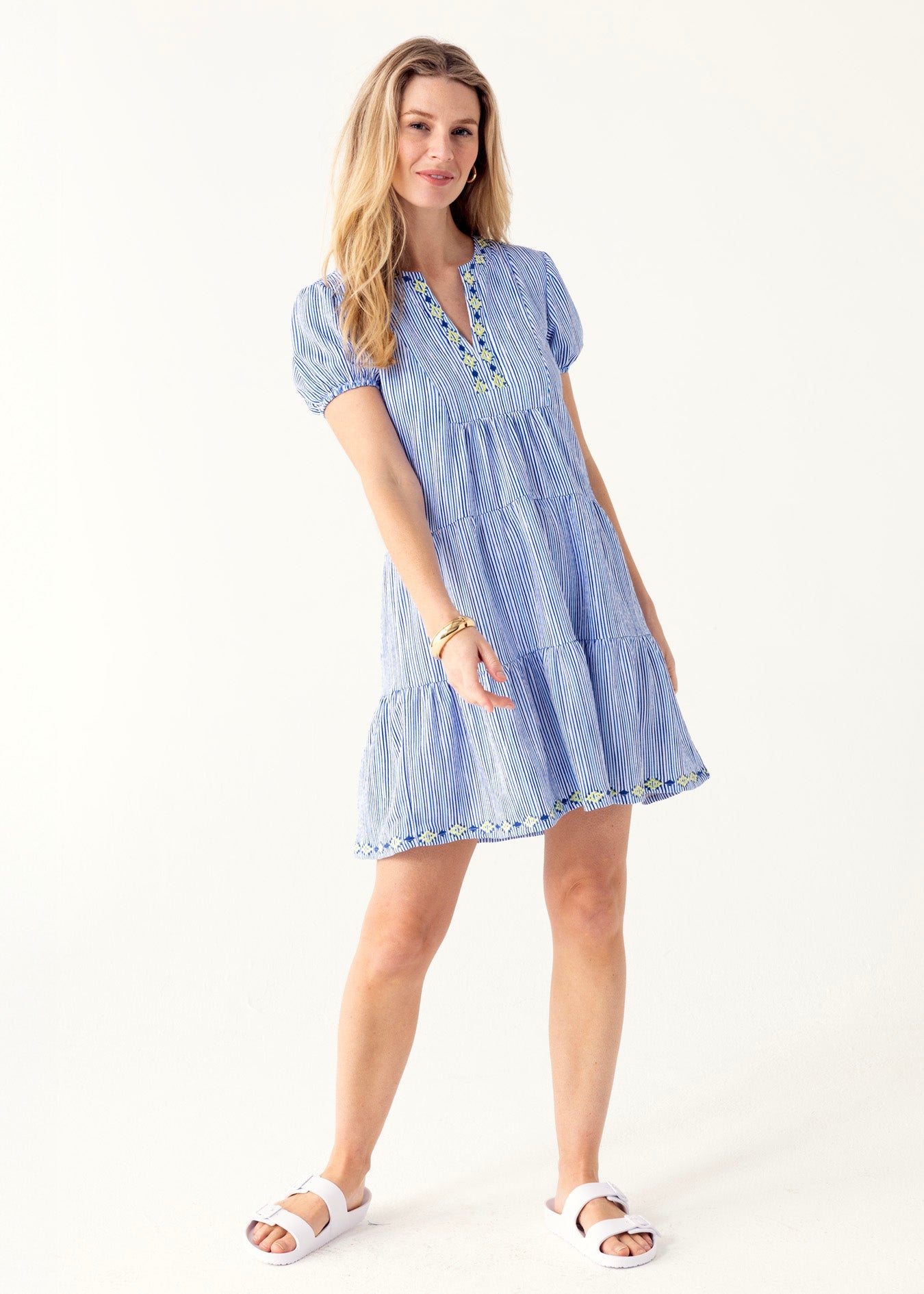 Seaside Embroidered Short Sleeve Tiered Dress