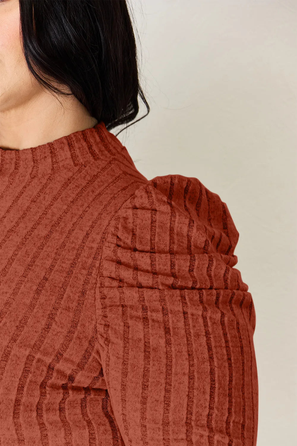 Basic Bae Full Size Ribbed Mock Neck Puff Sleeve T-shirt | Includes Plus Size