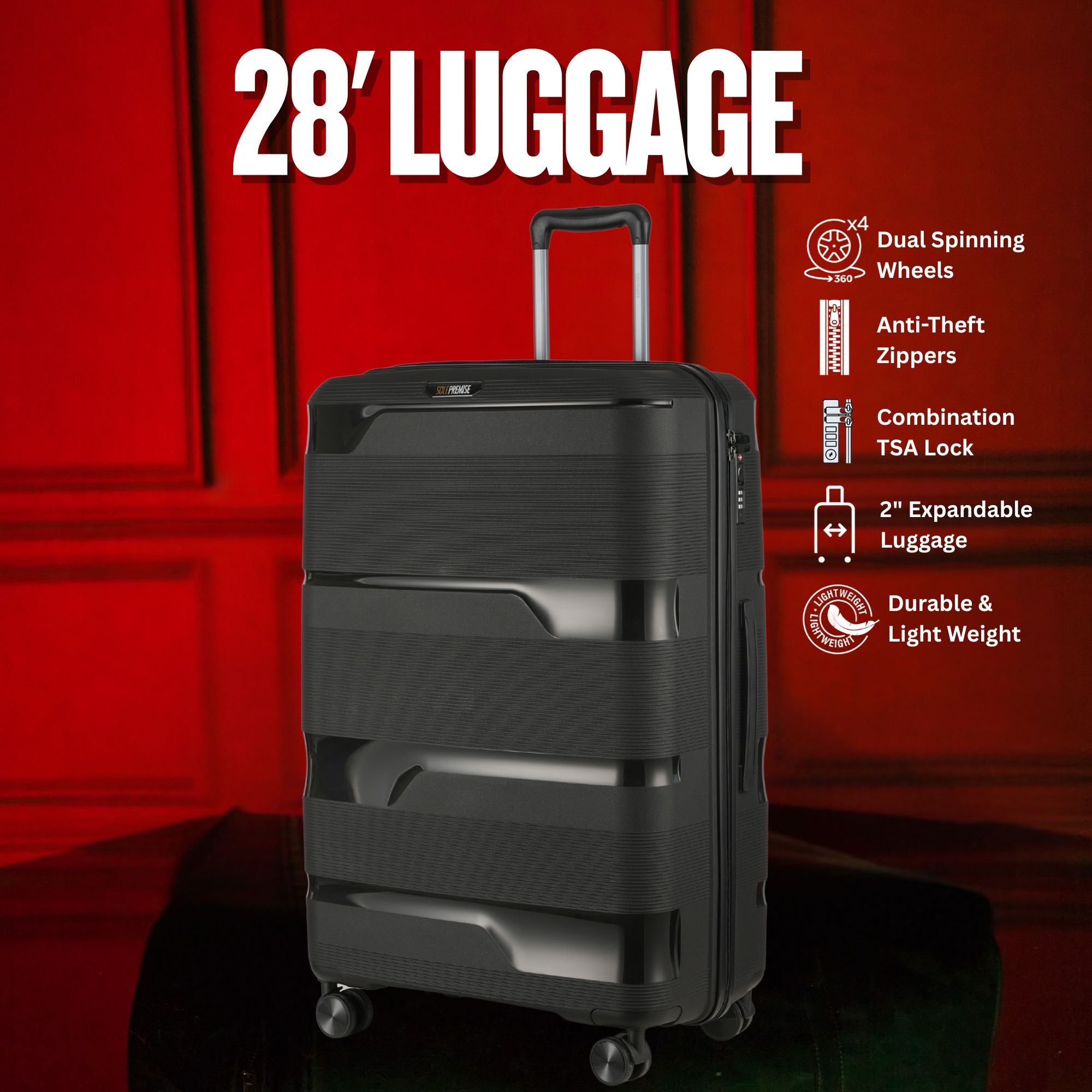 Black Hardcase Roller Luggage Set (28', 24' And 20')