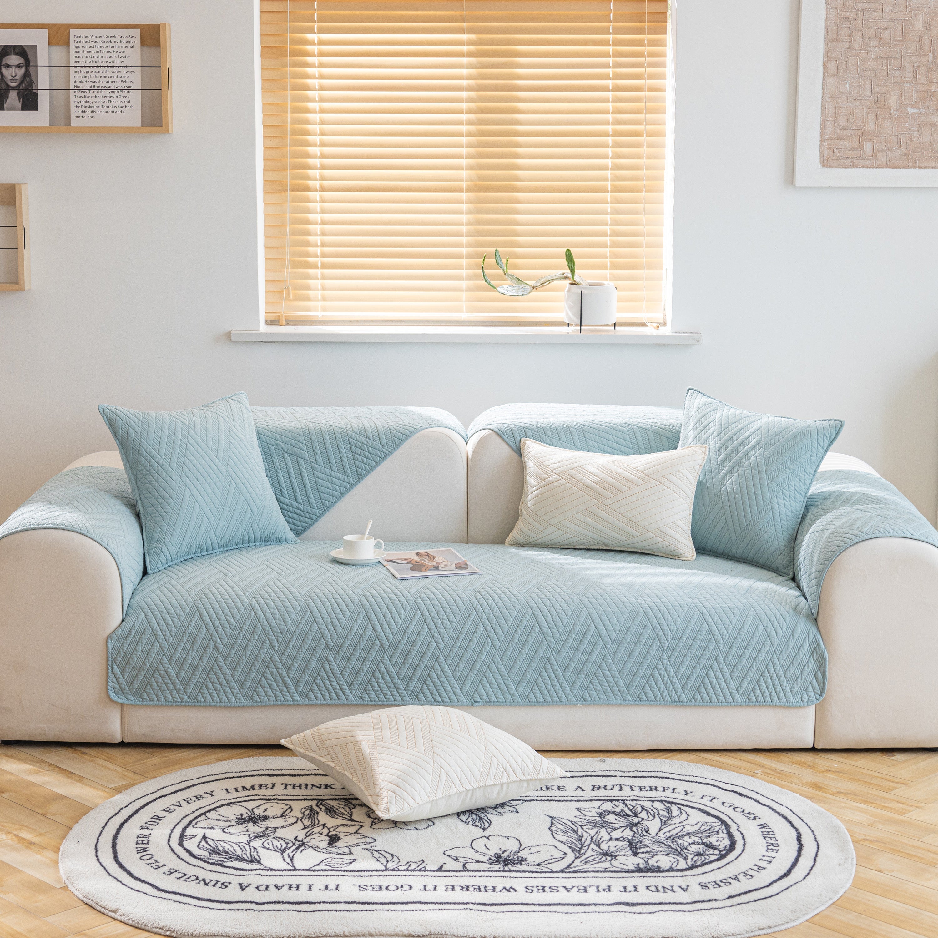 Quilted Geometric Cotton Sofa Cover, Non-slip & Thick Padded Furniture Covers