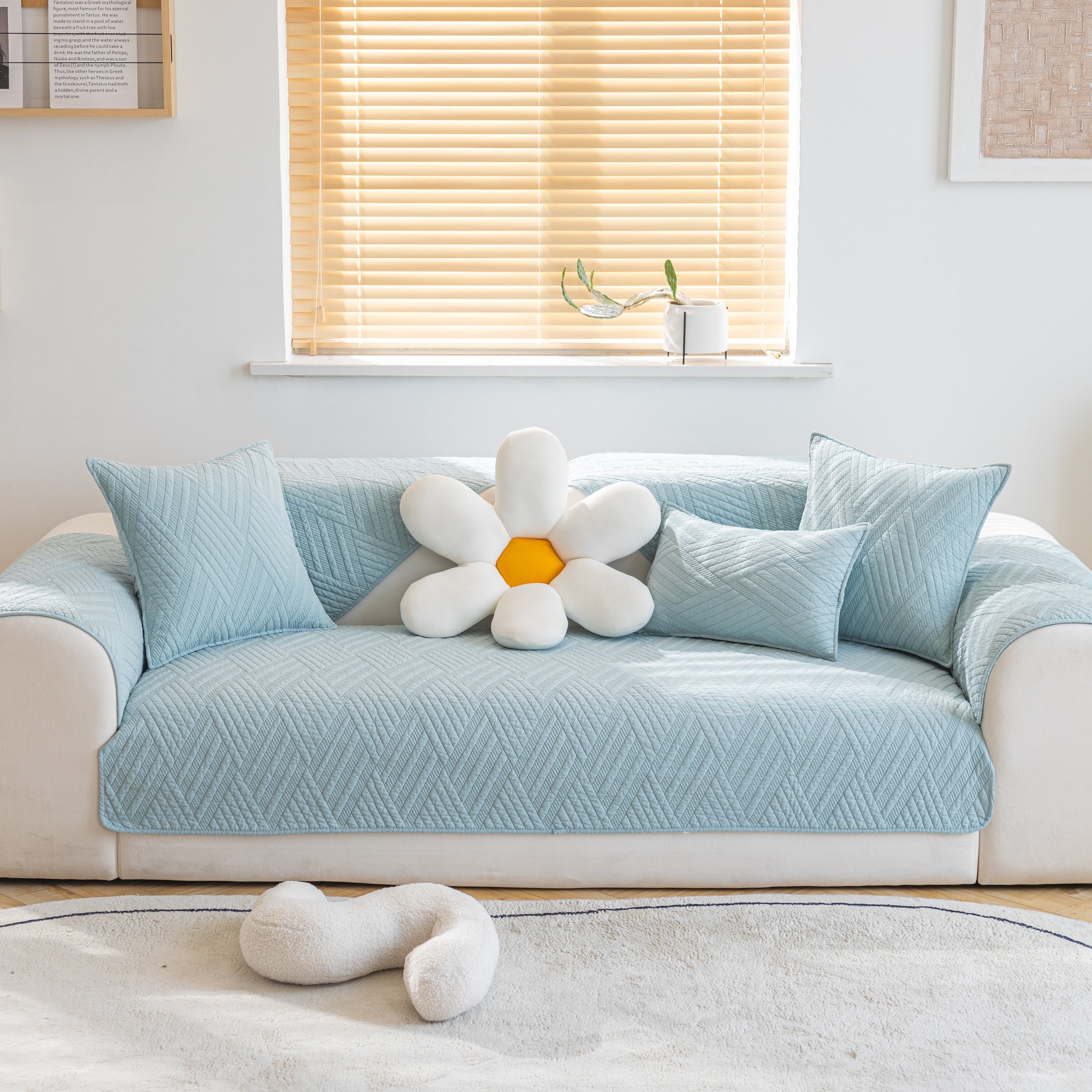 Quilted Geometric Cotton Sofa Cover, Non-slip & Thick Padded Furniture Covers