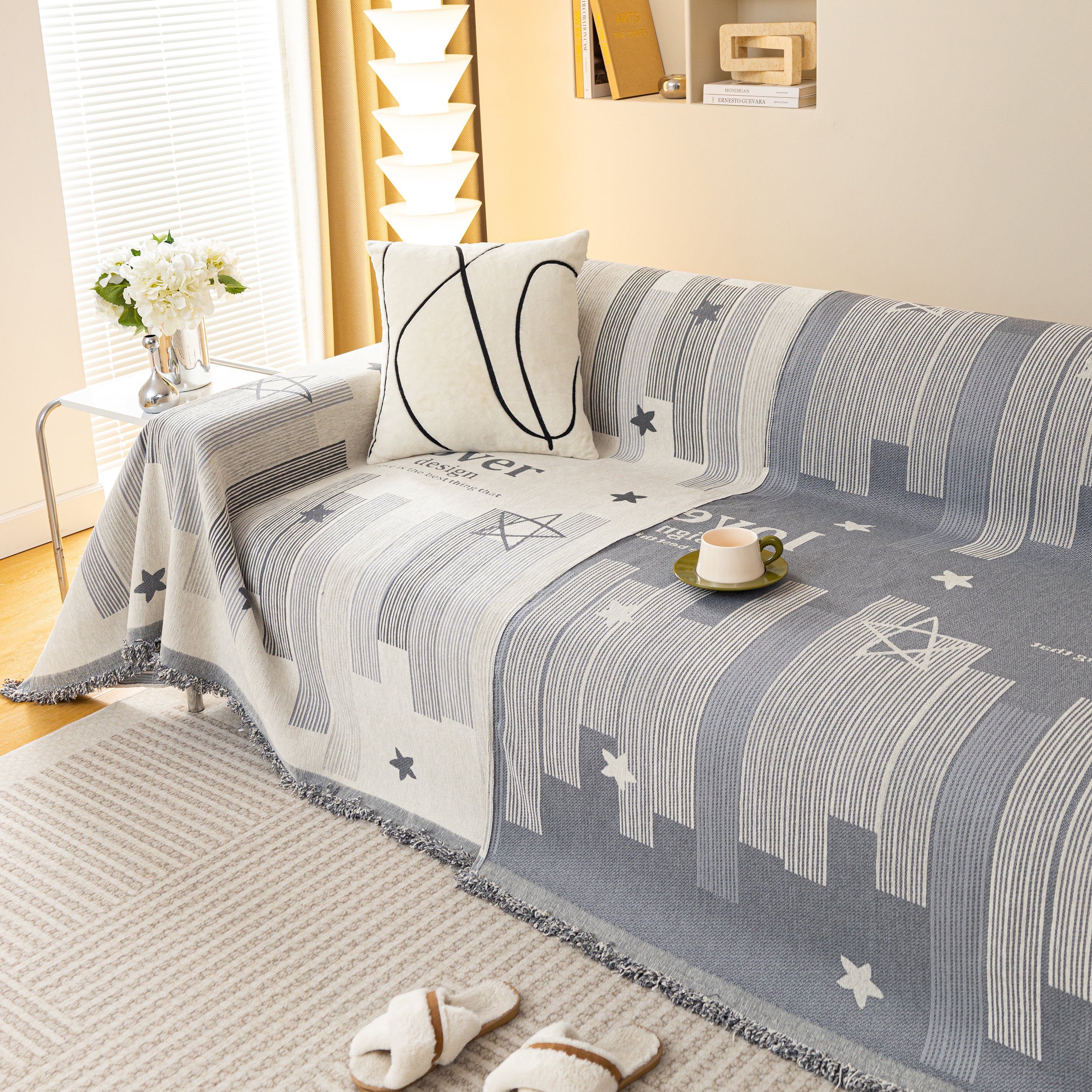 Geometric Chenille Sofa Throw Cover, Breathable Couch Protector With Tassel Fringe