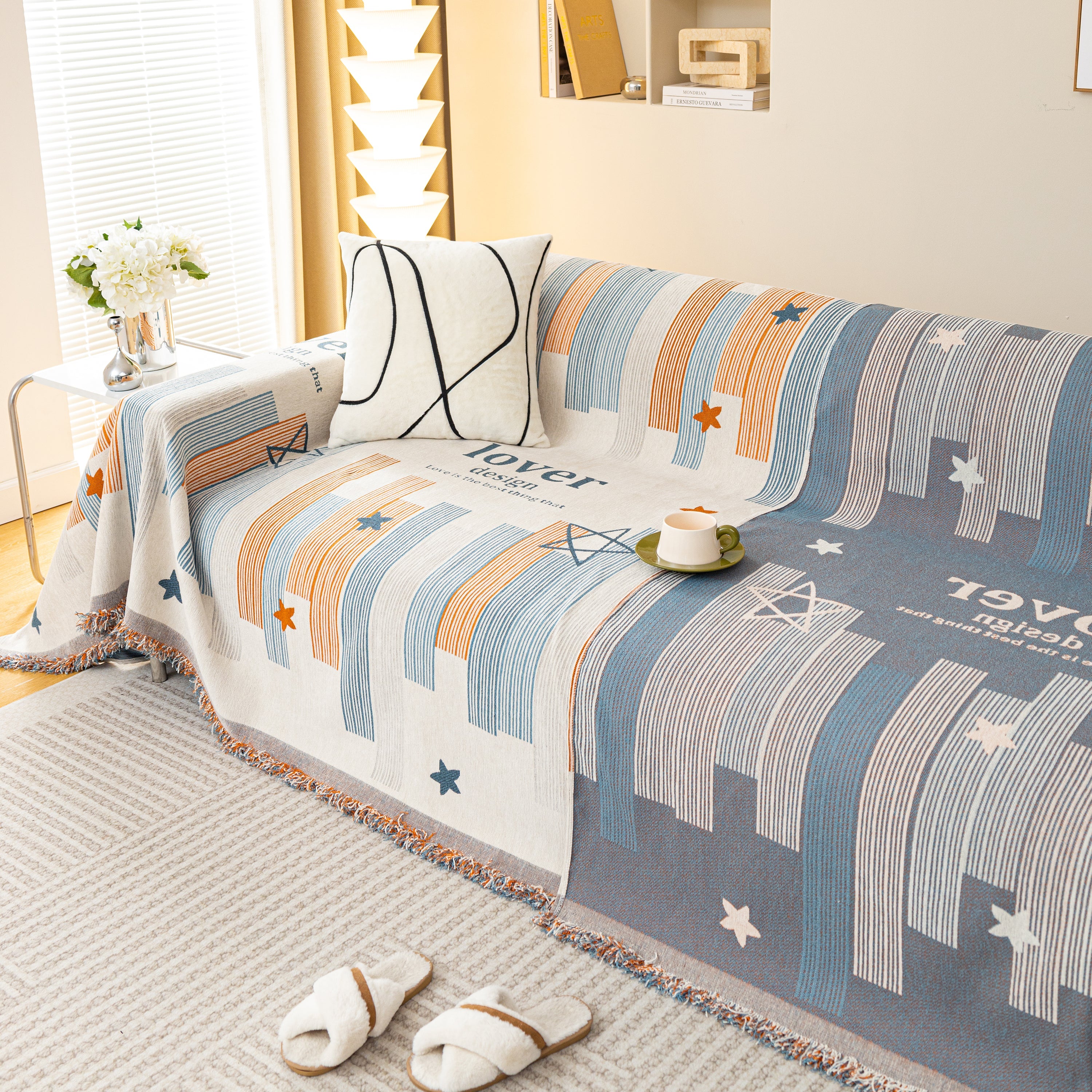 Geometric Chenille Sofa Throw Cover, Breathable Couch Protector With Tassel Fringe