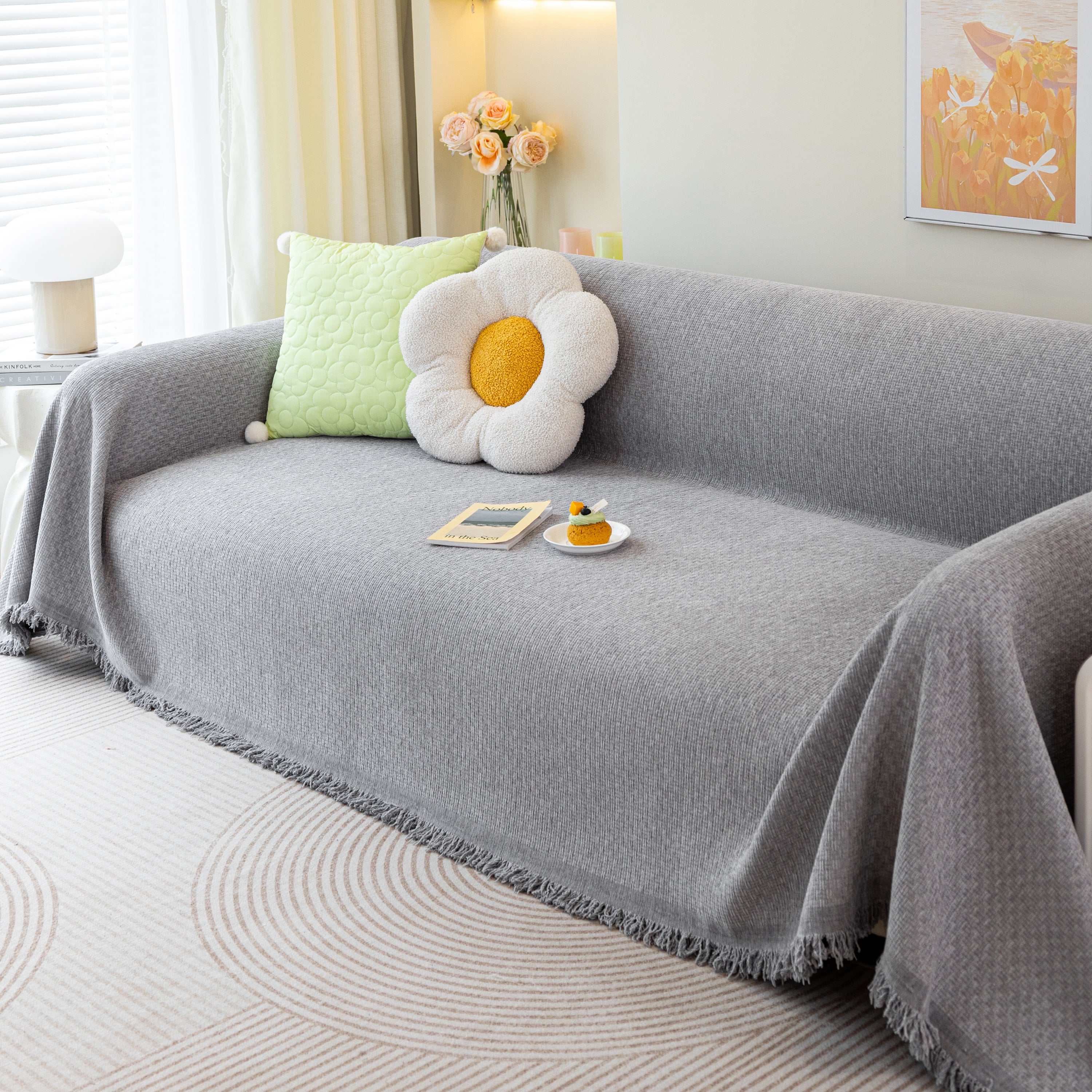 Chenille Large Throw Couch Cover Blanket With Water-resistant For Futon, Loveseat, And L-shaped Sofa